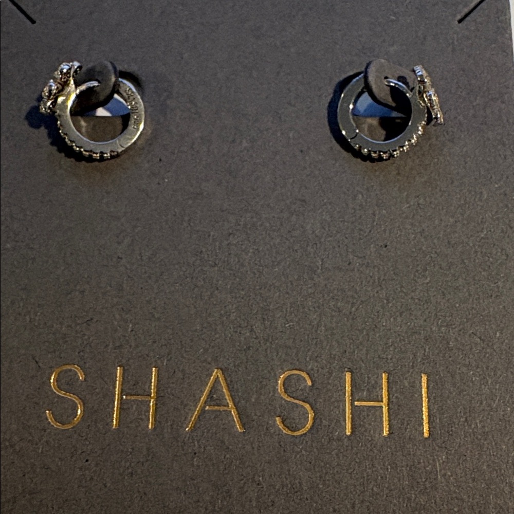 SHASHI Silver Plated Pave Floral Huggie Petite Earrings - Picture 5 of 8